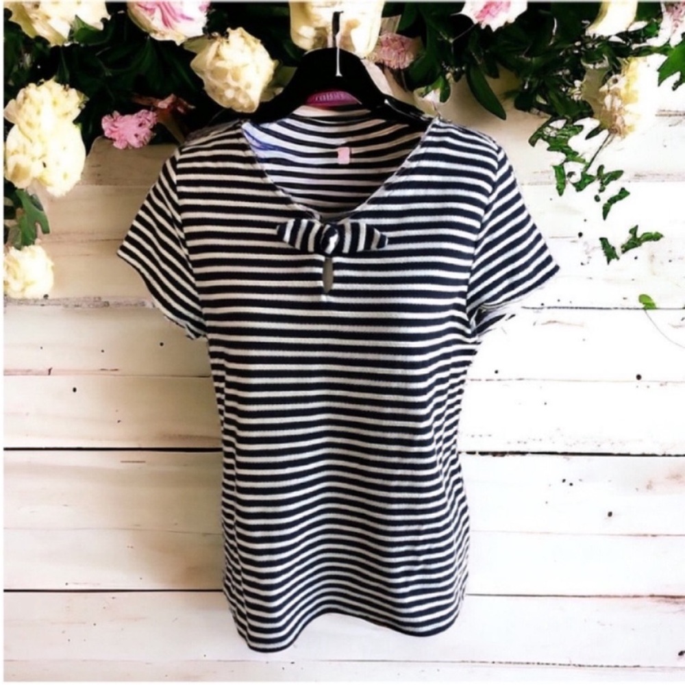 Liz Claiborne Navy Blue and White Striped Blouse